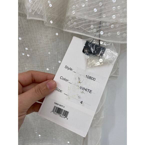 Mac Duggal 10800 White Sequin One Shoulder Ruffled Cocktail Dress Size 4 NWT - Picture 8 of 9